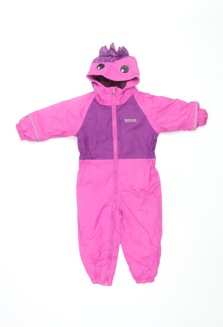 Regatta Girls Pink Purple Jumpsuit, 2 Years, Hooded & Water Resistant