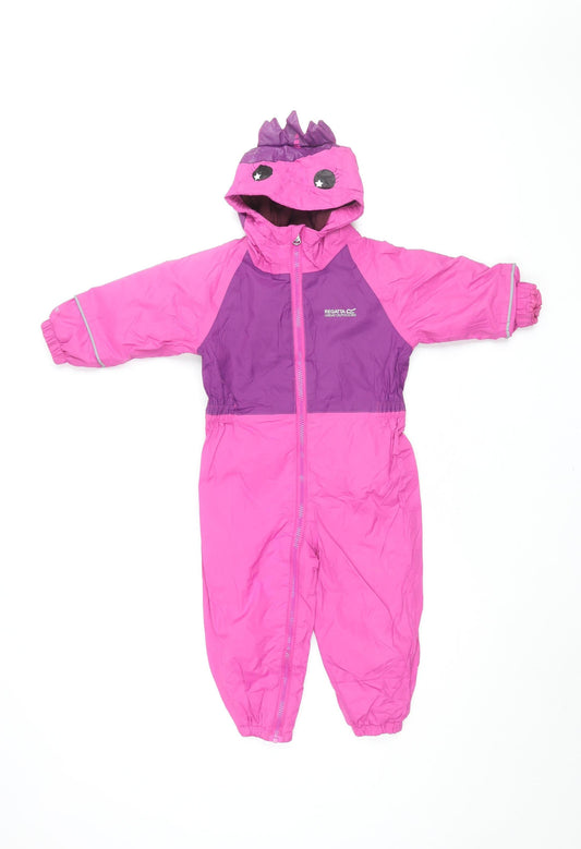 Regatta Girls Pink Purple Jumpsuit, 2 Years, Hooded & Water Resistant