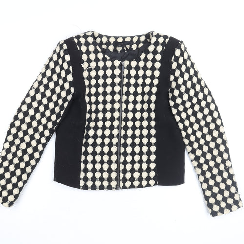 H&M Women's Black Cropped Bomber Jacket Size 8