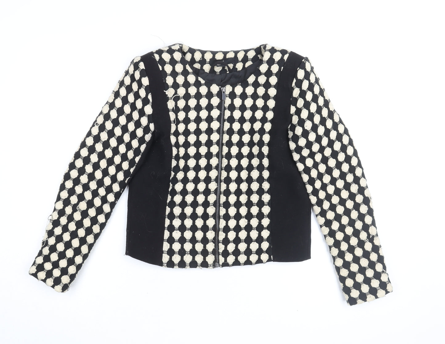H&M Women's Black Cropped Bomber Jacket Size 8