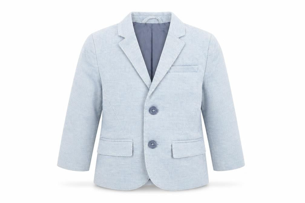 Front view of H&M boys’ blue long sleeve blazer jacket - 24 months