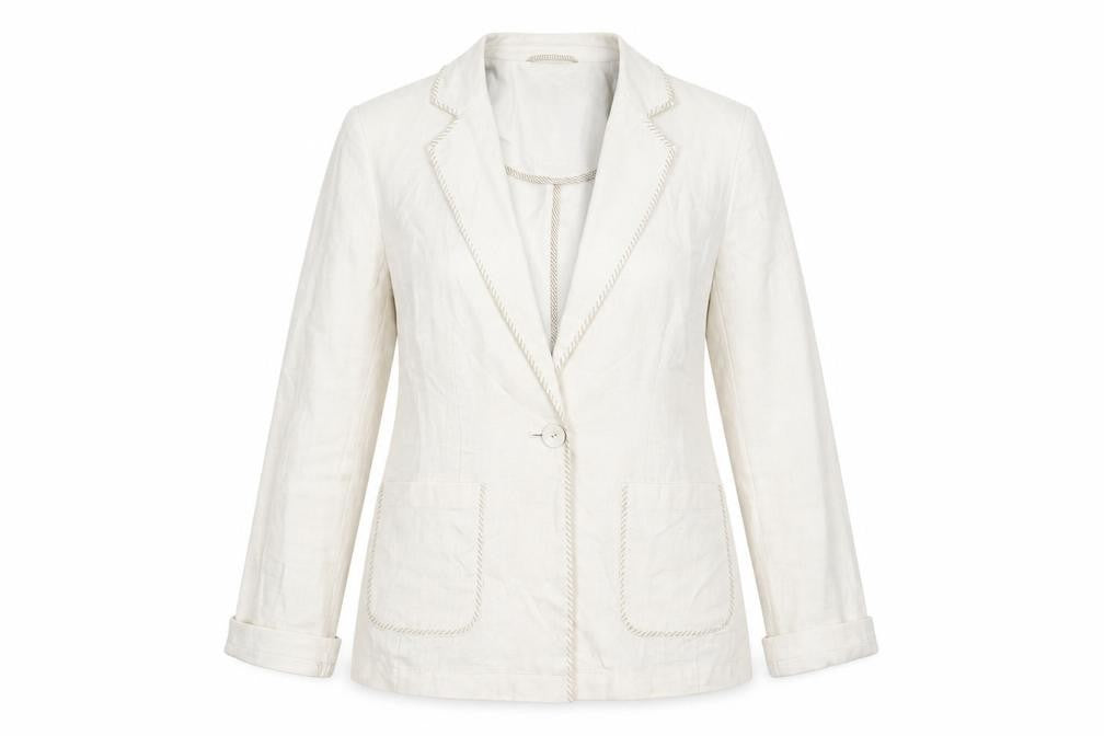Front view of Per Una Women's Ivory Blazer, size 10, Linen Classic