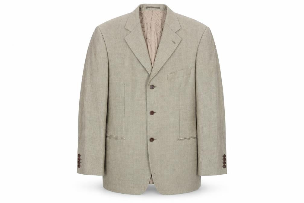 Front view of Cezan Beige Wool Men's Blazer, size 46, Formal Wear