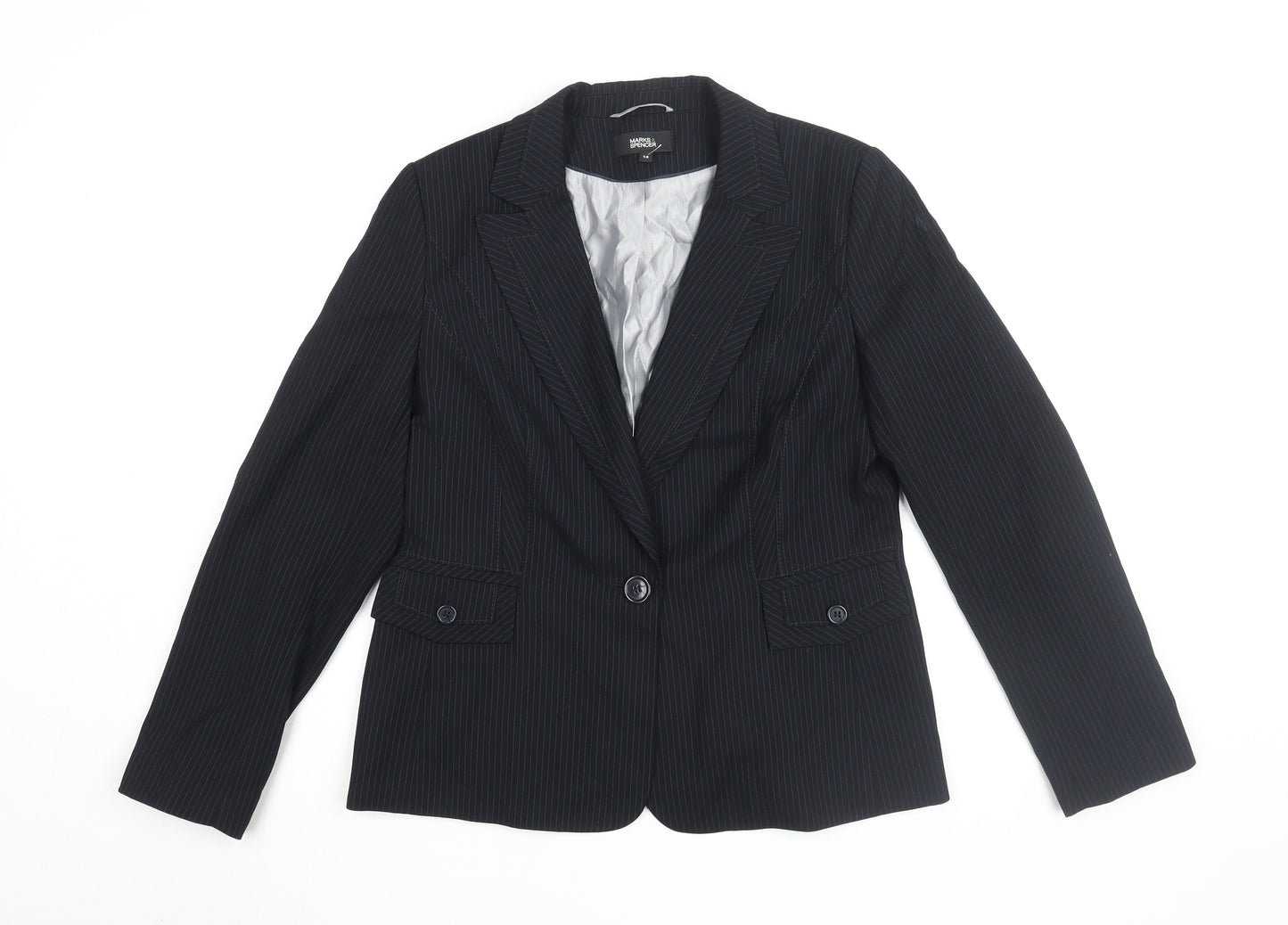 Marks & Spencer Women's Black Pinstripe Suit Jacket Size 14