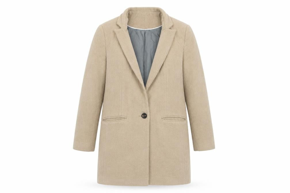 Front view of Next Women's Beige Overcoat, size 12, - Chic Casual Wear