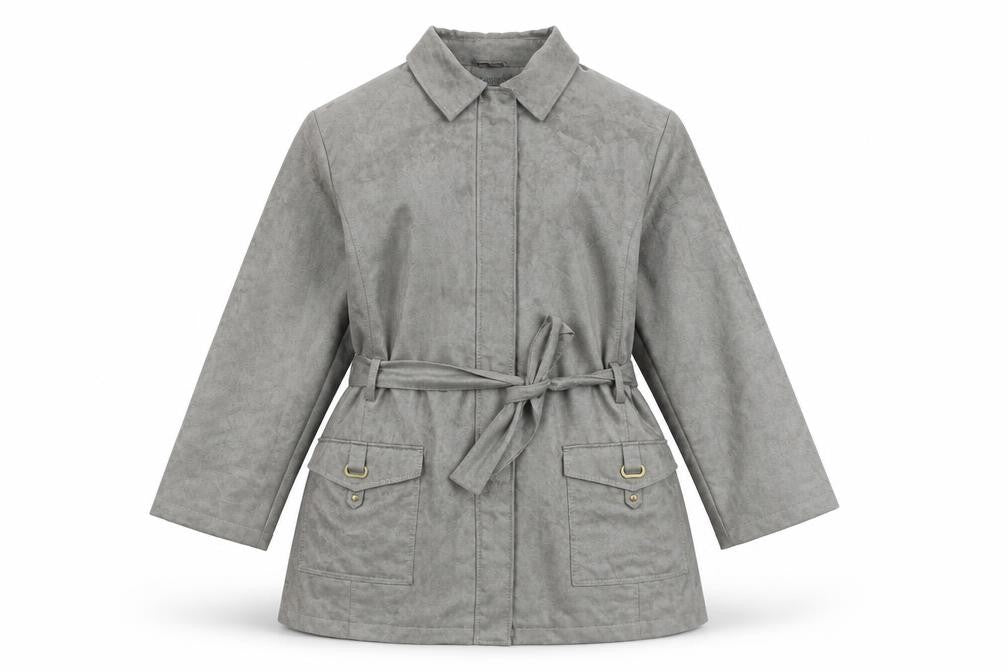 Front view of Bonmarché Women's Grey Belted Coat XL
