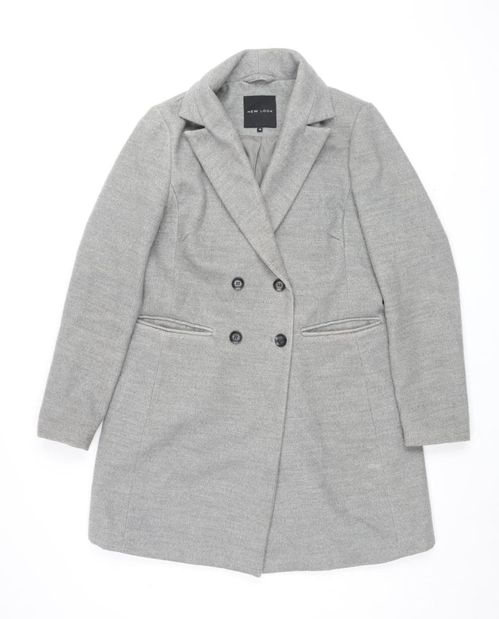 New Look Women's Grey Pea Coat, Size 12, Classic Style