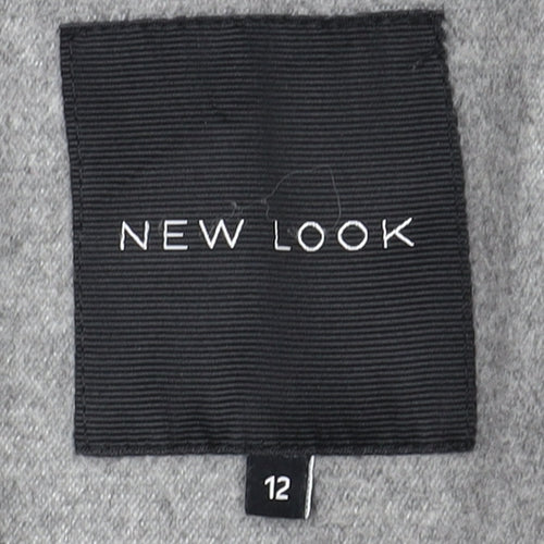 New Look Women's Grey Pea Coat, Size 12, Classic Style