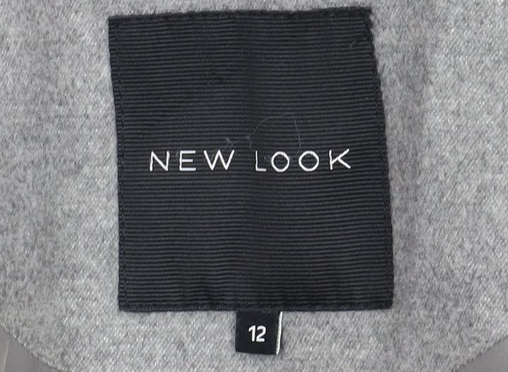 New Look Women's Grey Pea Coat, Size 12, Classic Style
