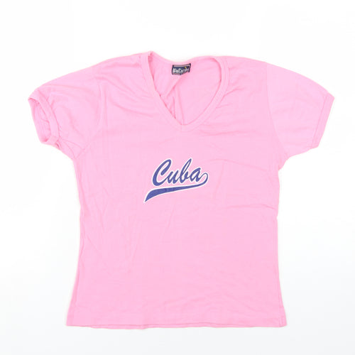 BluCaribe Women's Pink V-Neck T-Shirt, M, Summer Casual