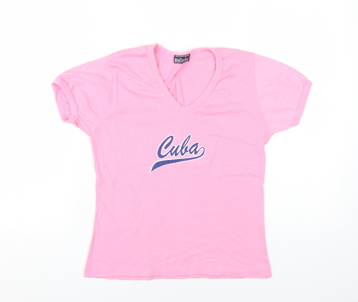 BluCaribe Women's Pink V-Neck T-Shirt, M, Summer Casual