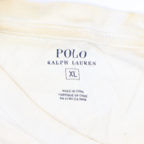 Polo Ralph Lauren Men's Beige XL V-Neck T-Shirt Long Sleeve