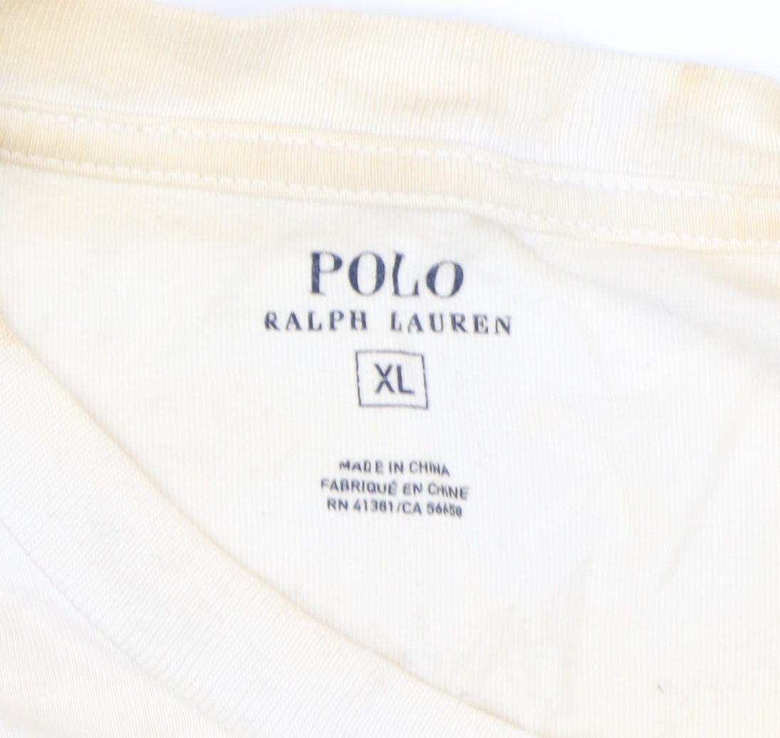 Polo Ralph Lauren Men's Beige XL V-Neck T-Shirt Long Sleeve