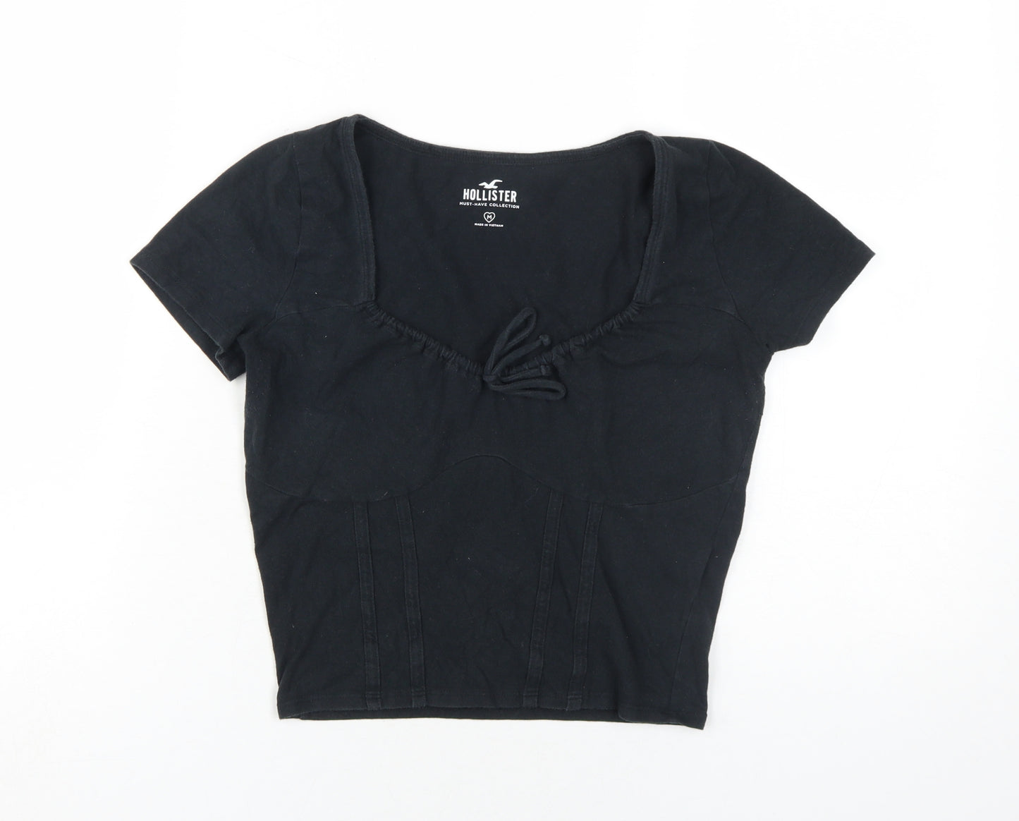 Hollister Women’s Black Cropped T-Shirt, Size M, Casual