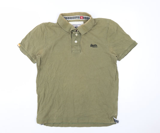 Superdry Men's Green Polo Shirt XL Logo Casual