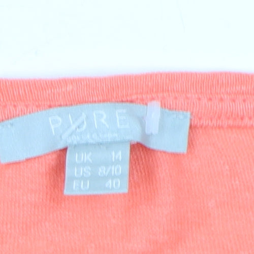 Pure Collection Women's Orange Linen T-Shirt UK 14