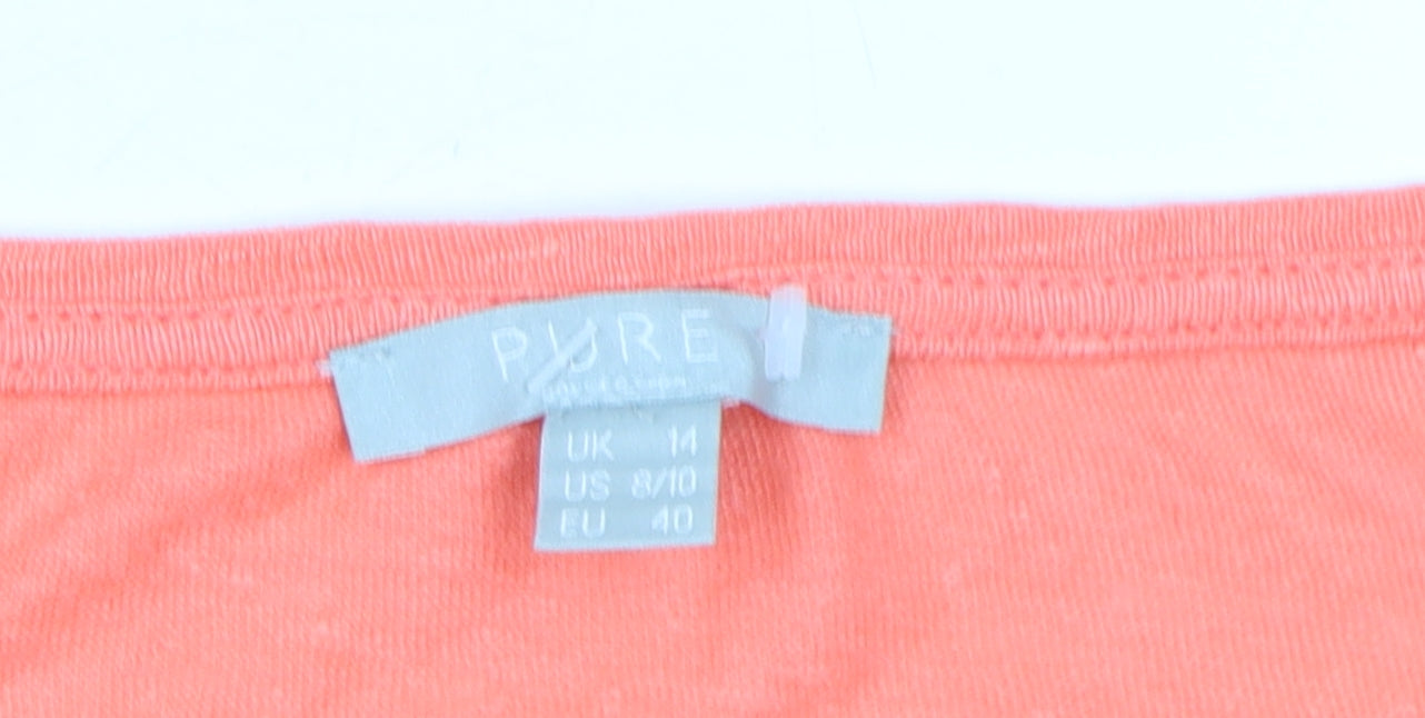 Pure Collection Women's Orange Linen T-Shirt UK 14