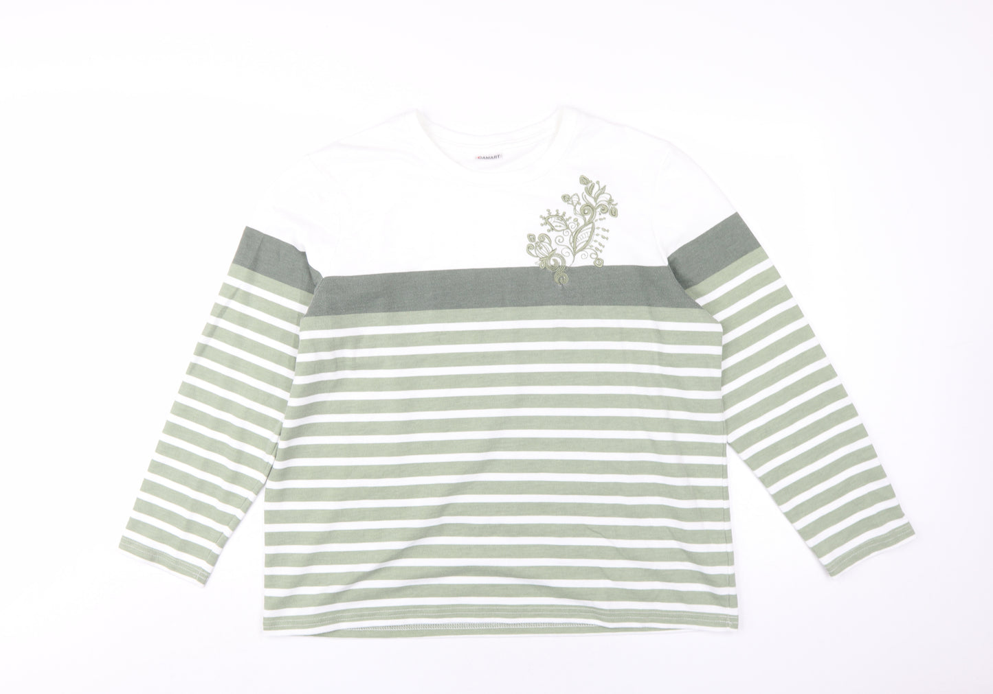 Damart Women's Green Striped T-Shirt L