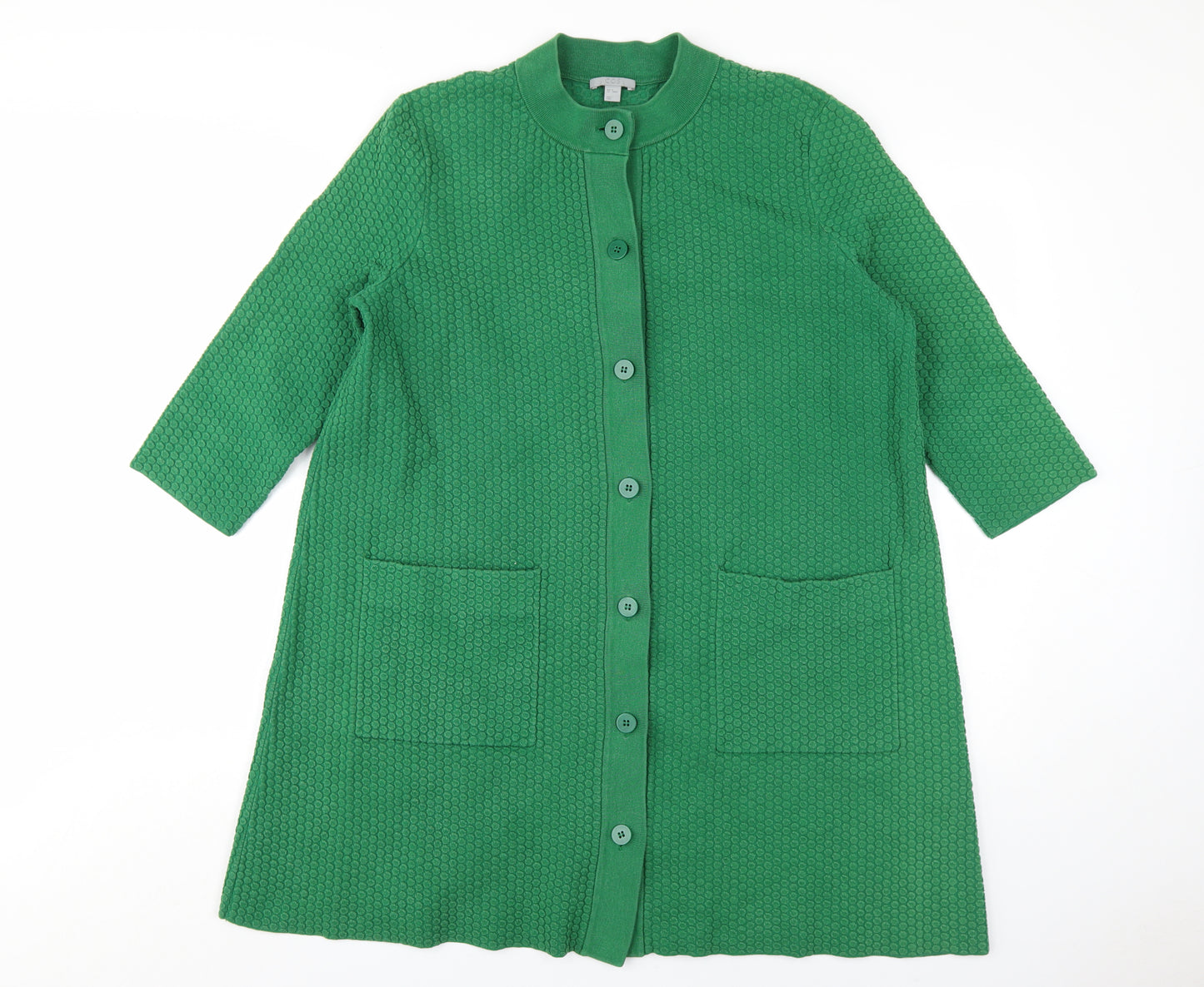 COS Women's Green Cardigan, Mock Neck, Size M, Relaxed Fit
