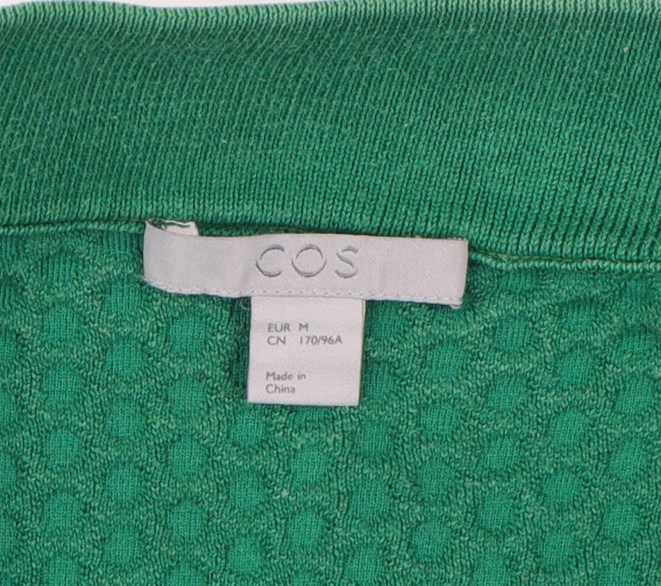 COS Women's Green Cardigan, Mock Neck, Size M, Relaxed Fit