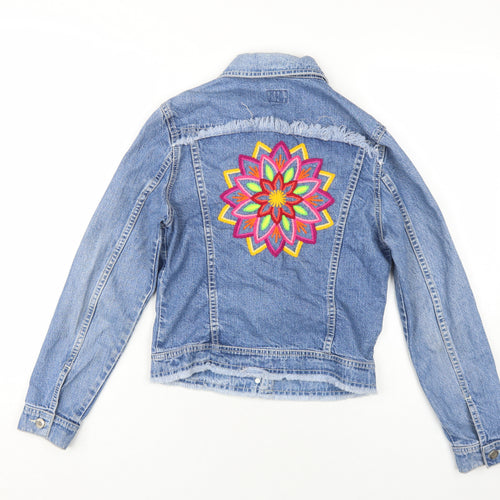 Cacao Girls Blue Denim Jacket, Size 16, Embroidered Fringed