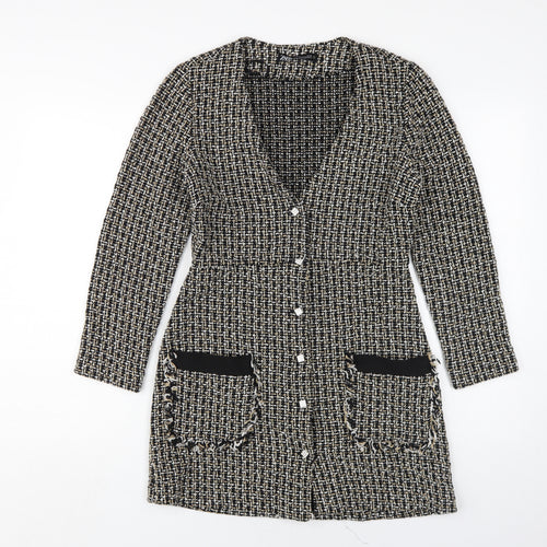 Zara Women's Black Beige Cardigan M V-Neck