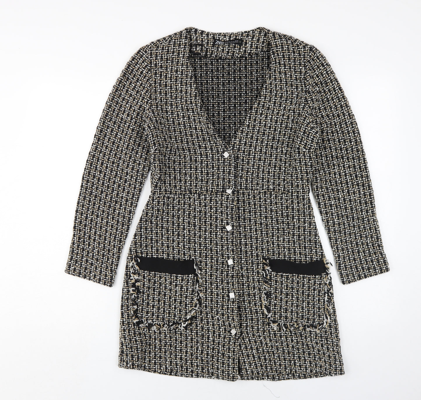 Zara Women's Black Beige Cardigan M V-Neck