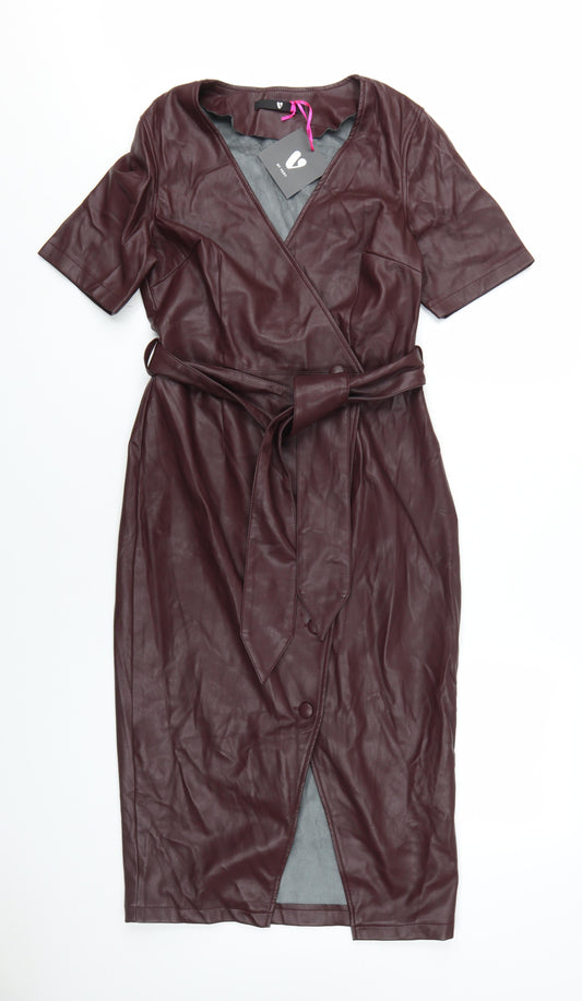 Very Women's Brown Wrap Midi Dress with Belt, Size 10