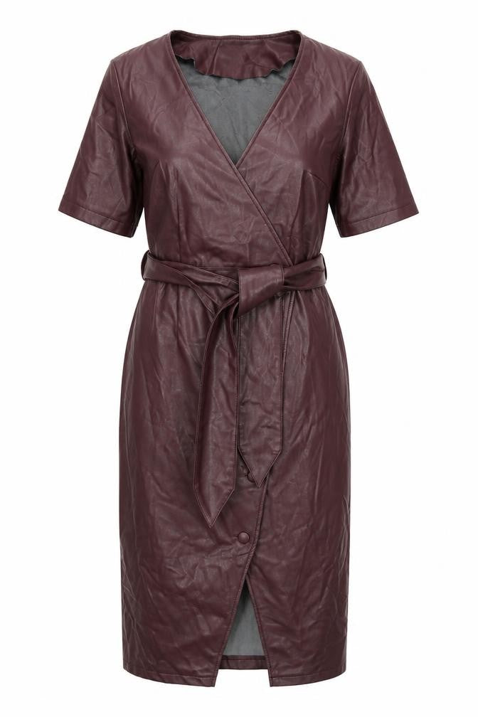 Front view of Very Women's Brown Wrap Midi Dress with Belt, size 10