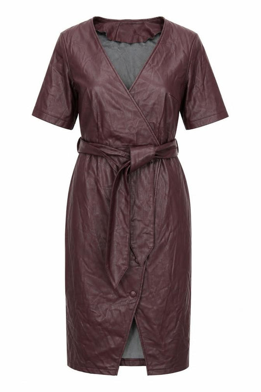 Front view of Very Women's Brown Wrap Midi Dress with Belt, size 10