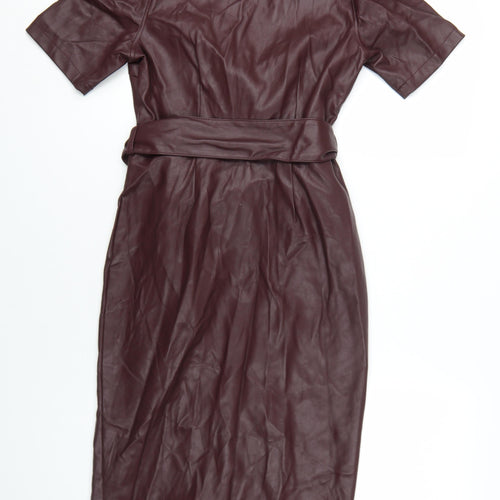 Very Women's Brown Wrap Midi Dress with Belt, Size 10