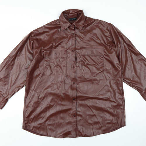 ASOS Women's Brown Collared Button-Up Shirt UK 8