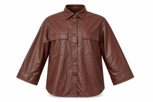 Front view of ASOS Women's Brown Collared Button-Up Shirt UK 8