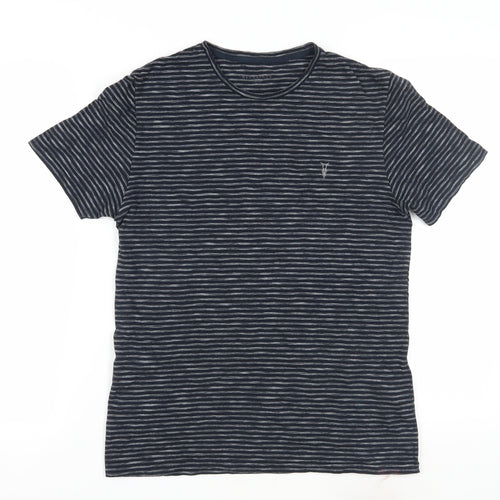 AllSaints Men's Blue Striped Crew Neck T-Shirt Size S