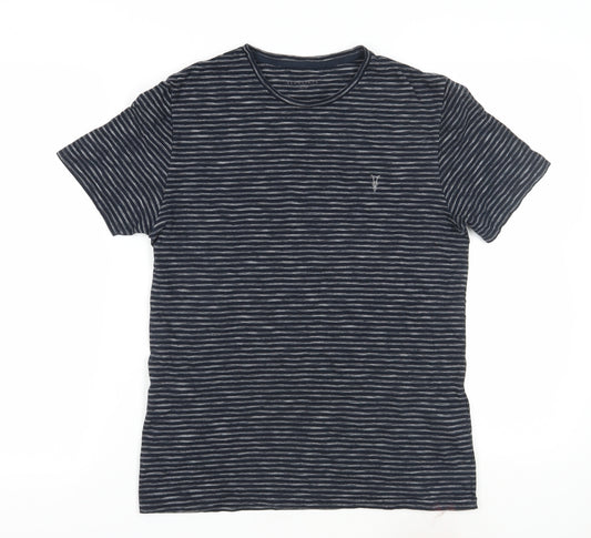 AllSaints Men's Blue Striped Crew Neck T-Shirt Size S