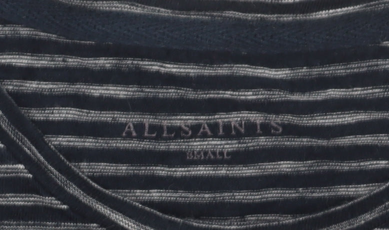 AllSaints Men's Blue Striped Crew Neck T-Shirt Size S