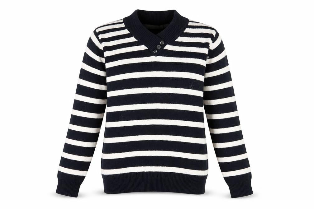 Front view of EWM Women's Black Striped jumper, size 10