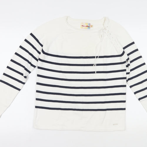 Alice Collins Women's White Striped Pullover Jumper 12