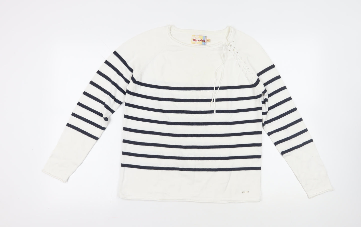 Alice Collins Women's White Striped Pullover Jumper 12