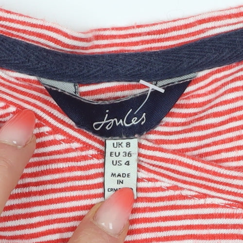 Joules Women's Red Striped T-Shirt UK 8 Casual