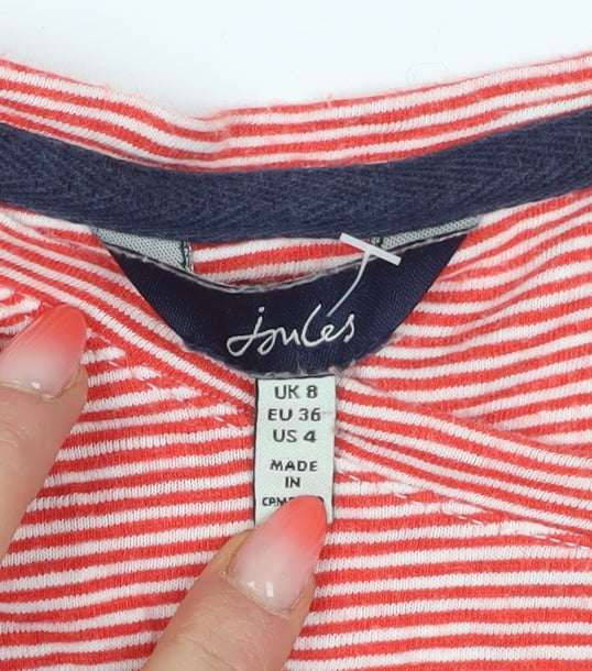 Joules Women's Red Striped T-Shirt UK 8 Casual