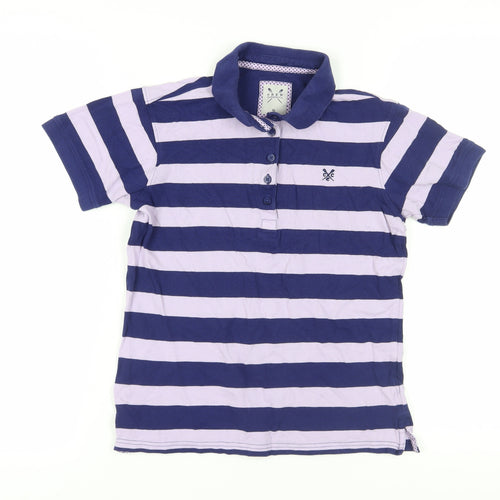 Crew Clothing Women's Blue Striped Polo Shirt, Size 10