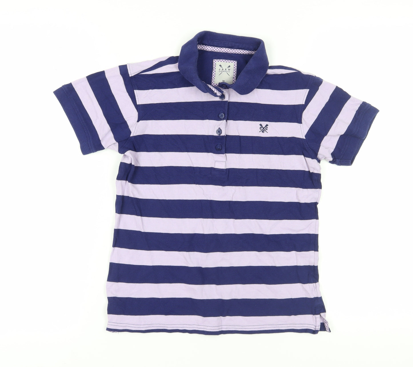 Crew Clothing Women's Blue Striped Polo Shirt, Size 10