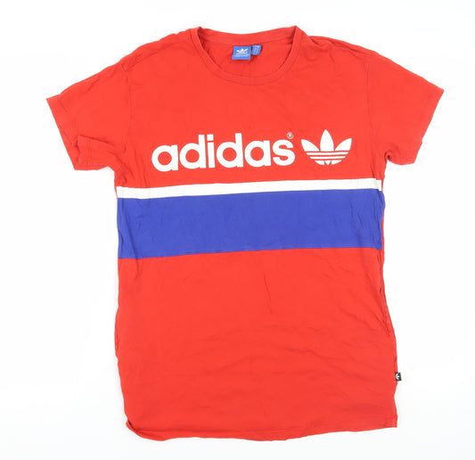 Adidas Women's Red T-Shirt, Size 8, Crew Neck, Casual