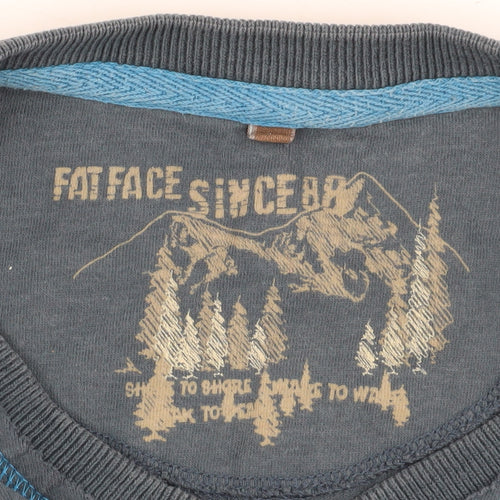 Fat Face Men's Blue Graphic V-Neck Tee, Size L, Adventure Print