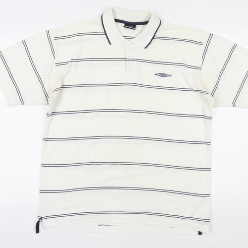 Umbro Men's White Striped Polo Shirt L Casual