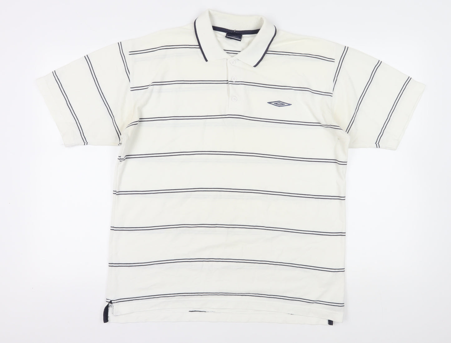 Umbro Men's White Striped Polo Shirt L Casual