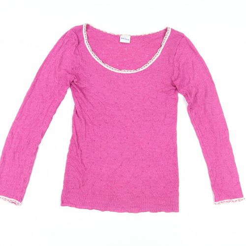Brora Women's Pink Scoop Neck Knit Top, Size 8