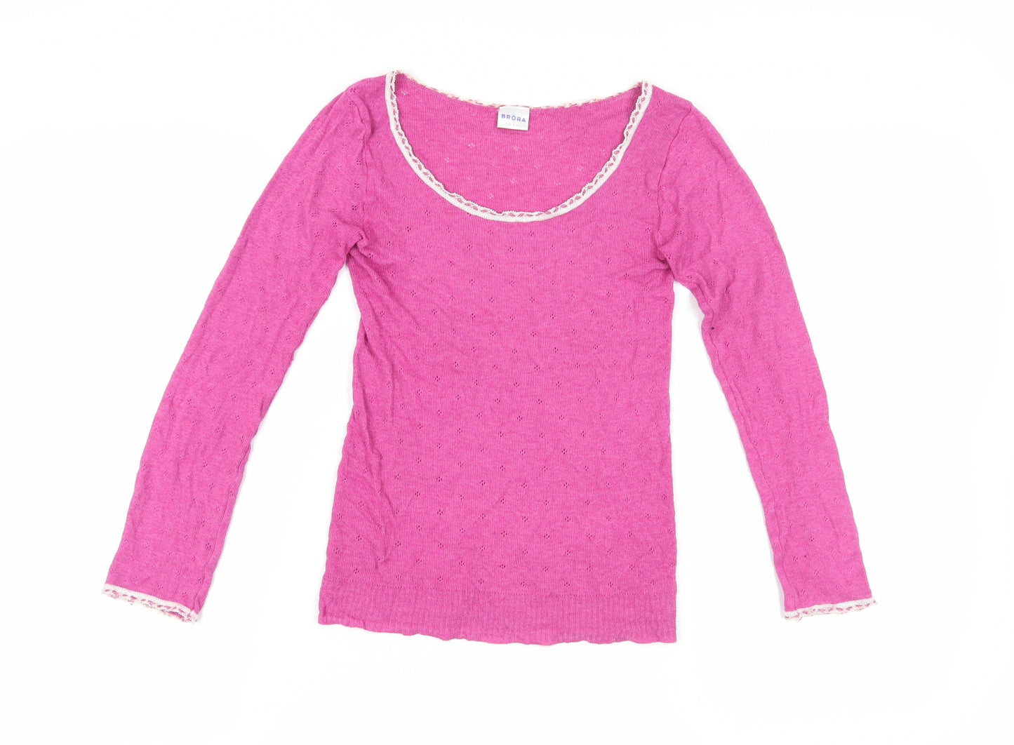 Brora Women's Pink Scoop Neck Knit Top, Size 8