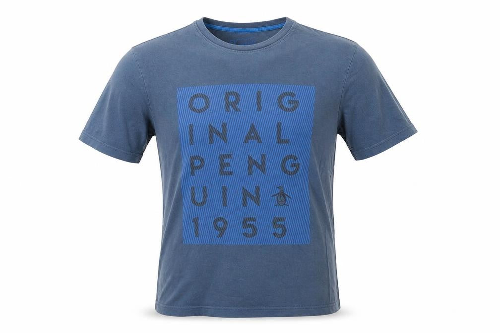Front view of Original Penguin Blue Graphic Print Men's T-Shirt M